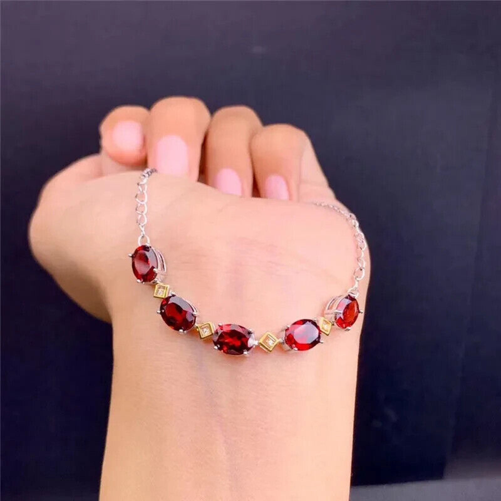 Red Garnet Gemstone Bracelet 6x8mm, Natural Garnet Tennis Bracelet