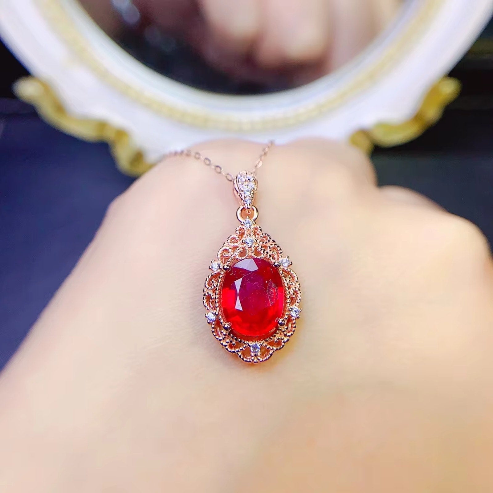 Ruby Pendant Necklace, Natural Ruby Necklace 925 Sterling Silver, Genuine Ruby