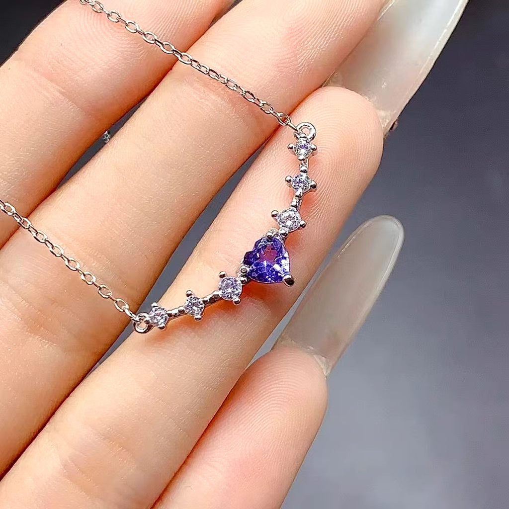 Purple Tanzanite Clavicle Chain Necklace, Natural Tanzanite Necklace For Women