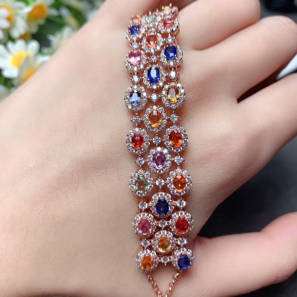 Multicolor Sapphire Bracelet – Natural Gemstone Jewelry in Sterling Silver | Adjustable & Gift-Ready