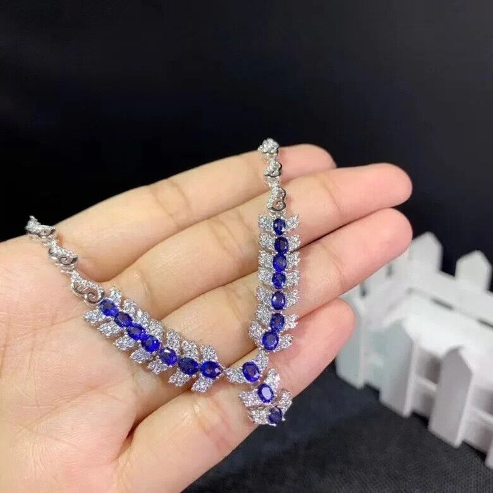 Sri Lanka Sapphire Collar Necklace, Women's Natural Blue Sapphire Necklace