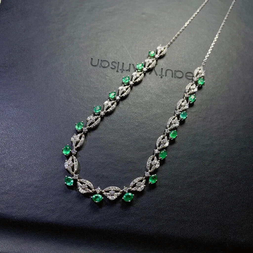 Women's Emerald Collar Necklace, Natural Emerald Necklace Platinum Plated