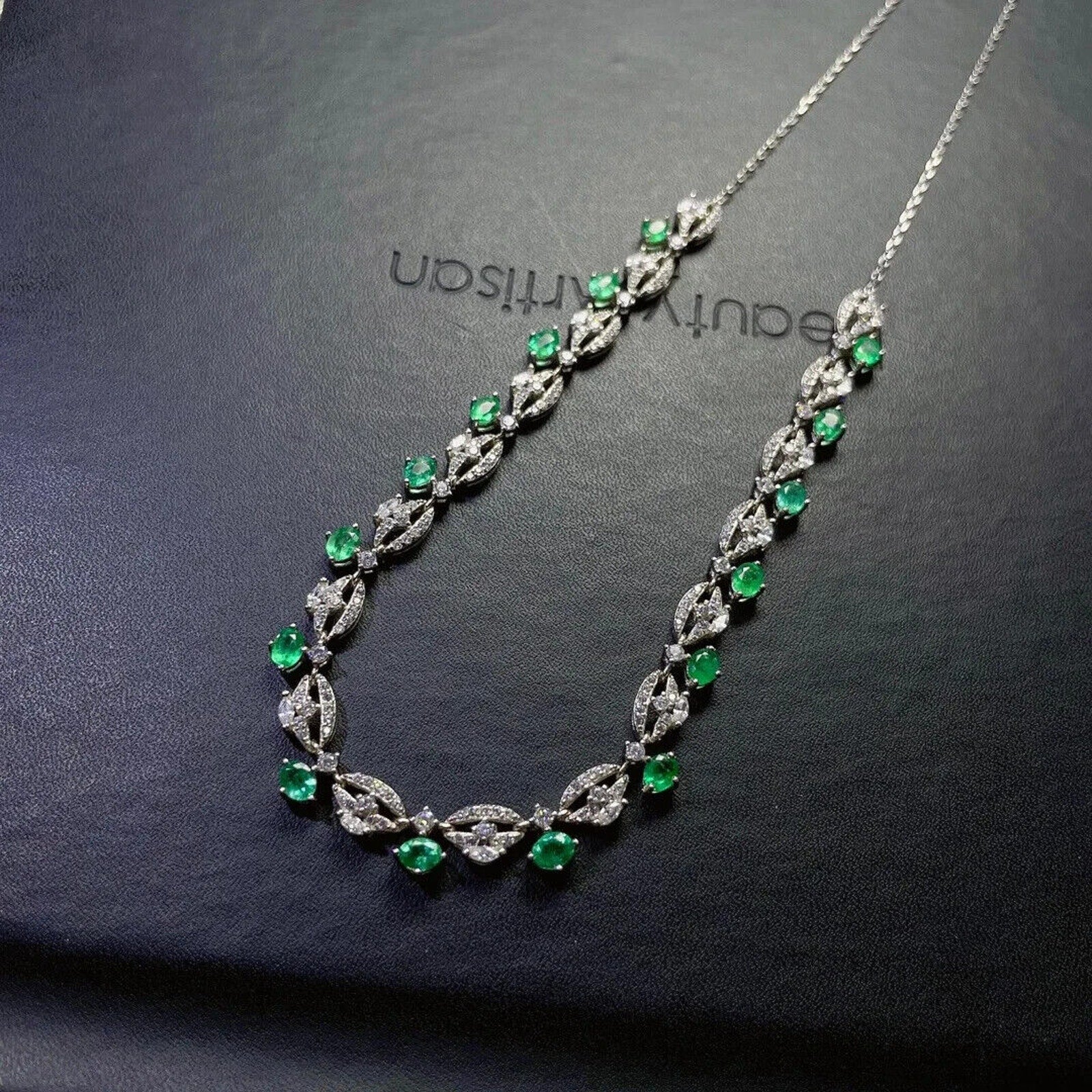 Women's Emerald Collar Necklace, Natural Emerald Necklace Platinum Plated