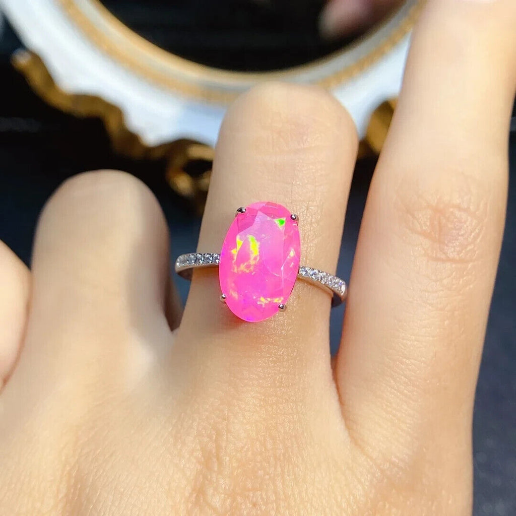 Pink Fire Opal Large Statement Ring 9x14mm, Natural Pink Fire Opal Ring