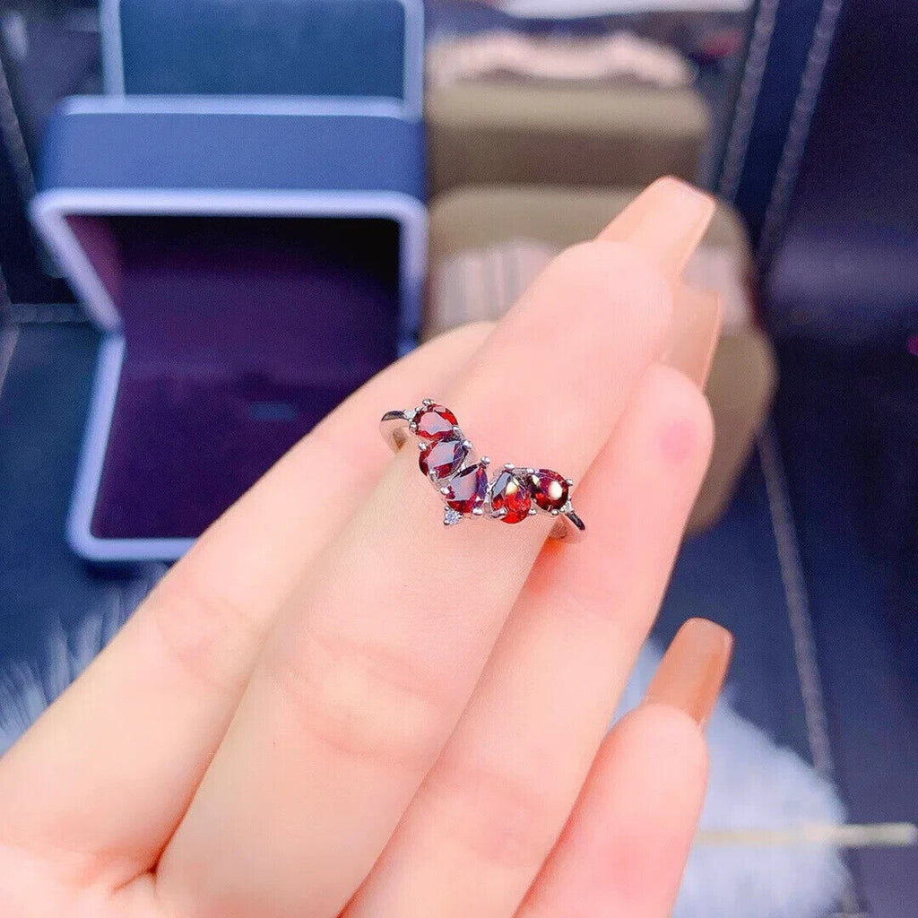 Dark Red Garnet Wedding Band Ring 3x4mm