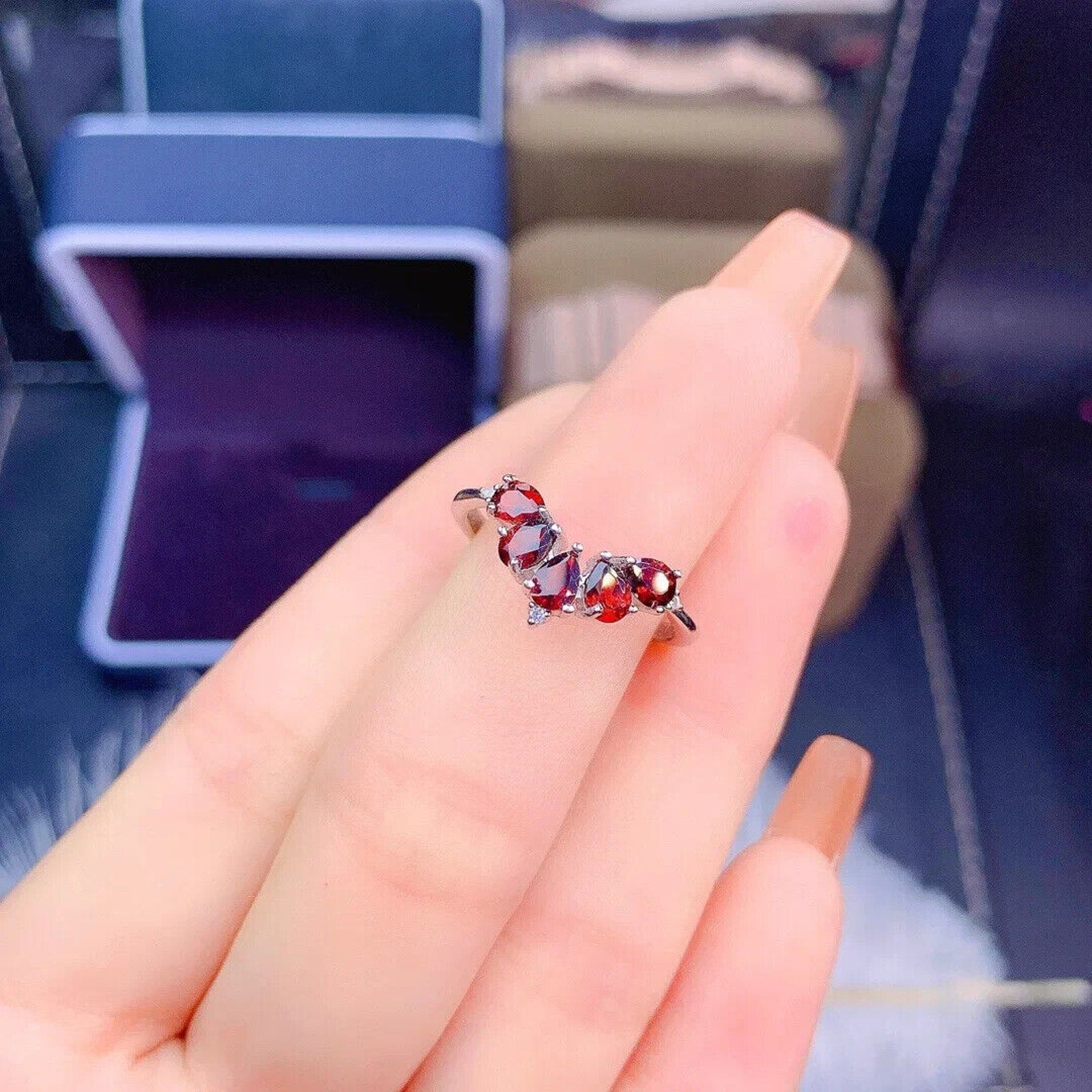 Dark Red Garnet Wedding Band Ring 3x4mm