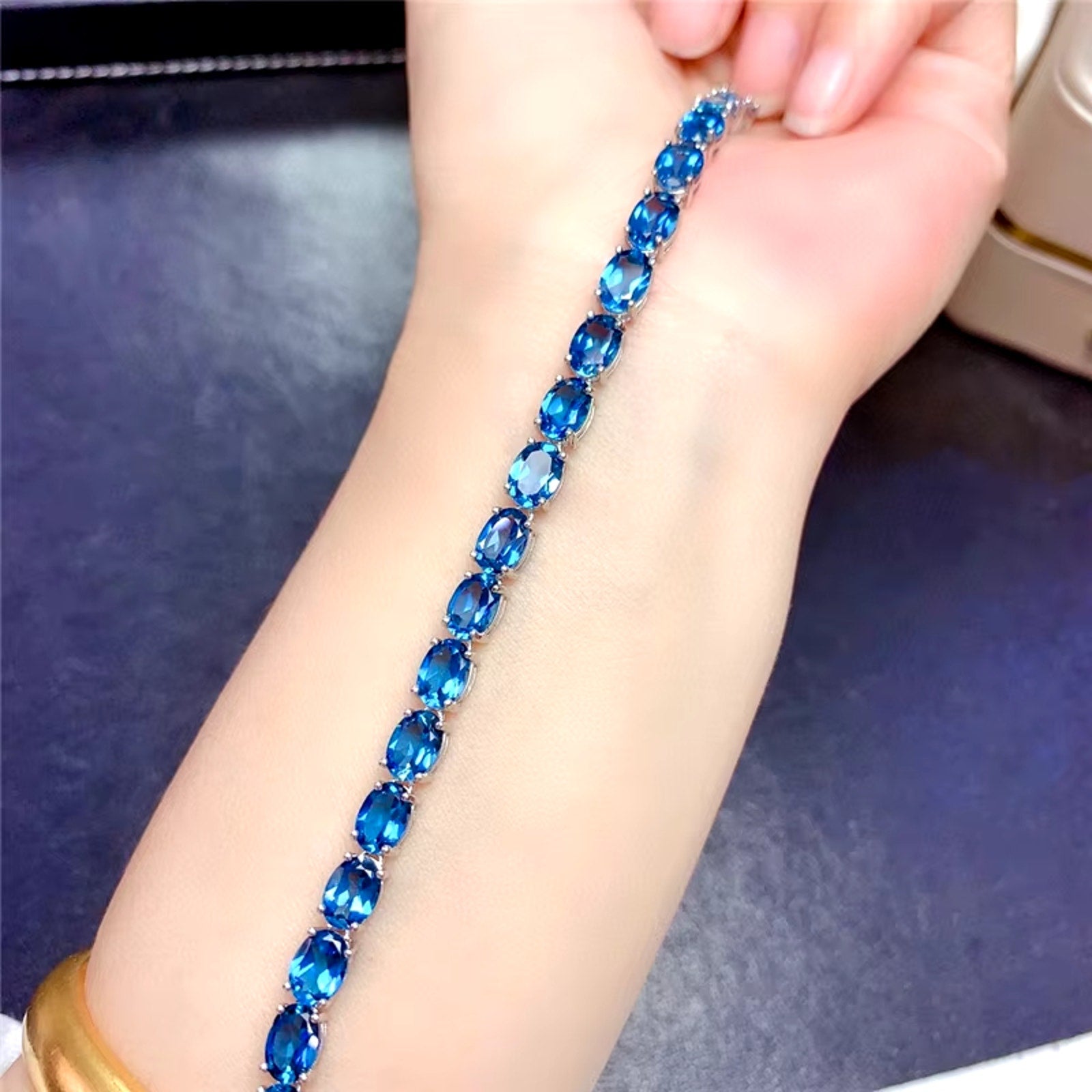 London Blue Topaz Tennis Bracelet 5x7mm VVS1 Grade