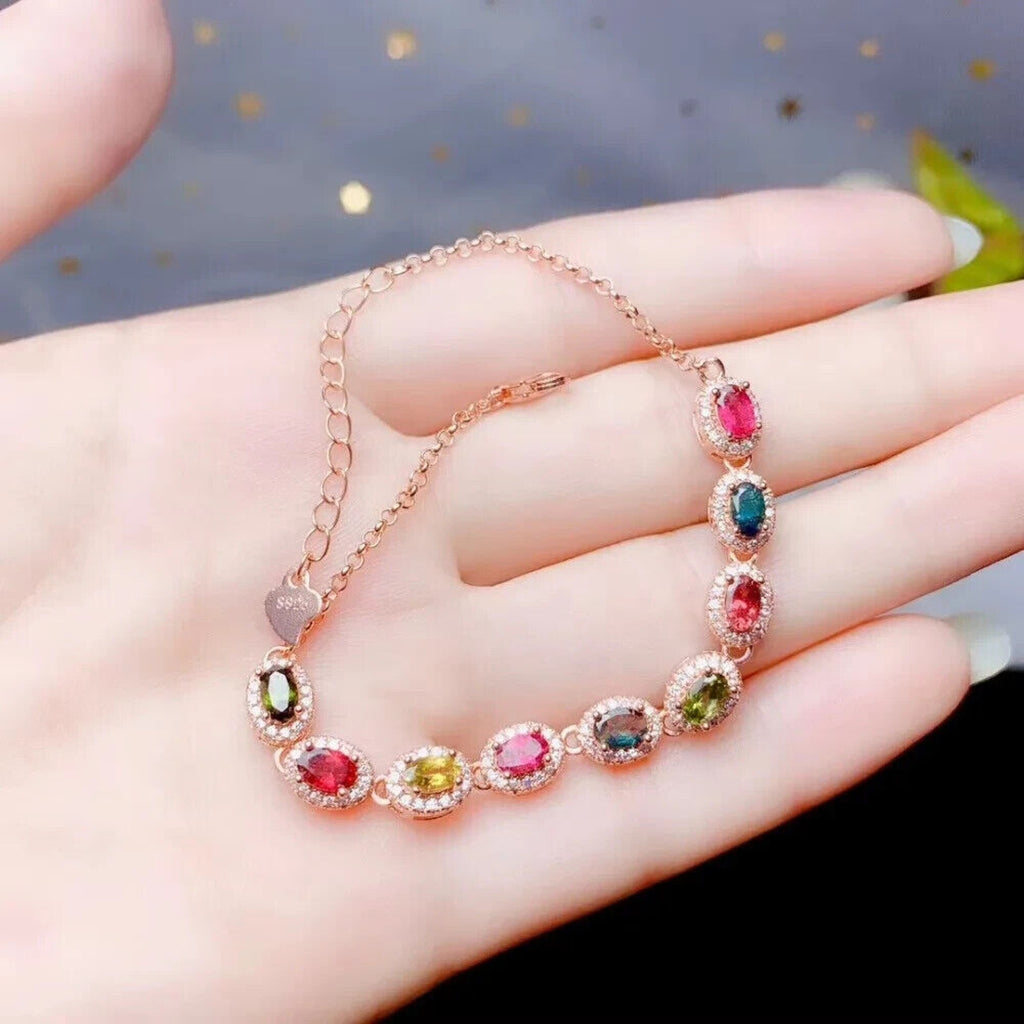 Multicolor Natural Tourmaline Gemstone Tennis Bracelet, Tourmaline Gemstone