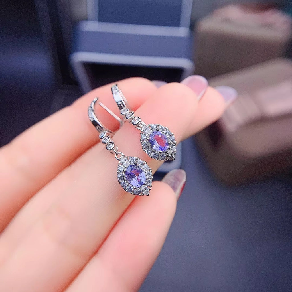Purple Tanzanite Earrings, Tanzanite Gemstone Earrings Sterling Silver 4x5mm