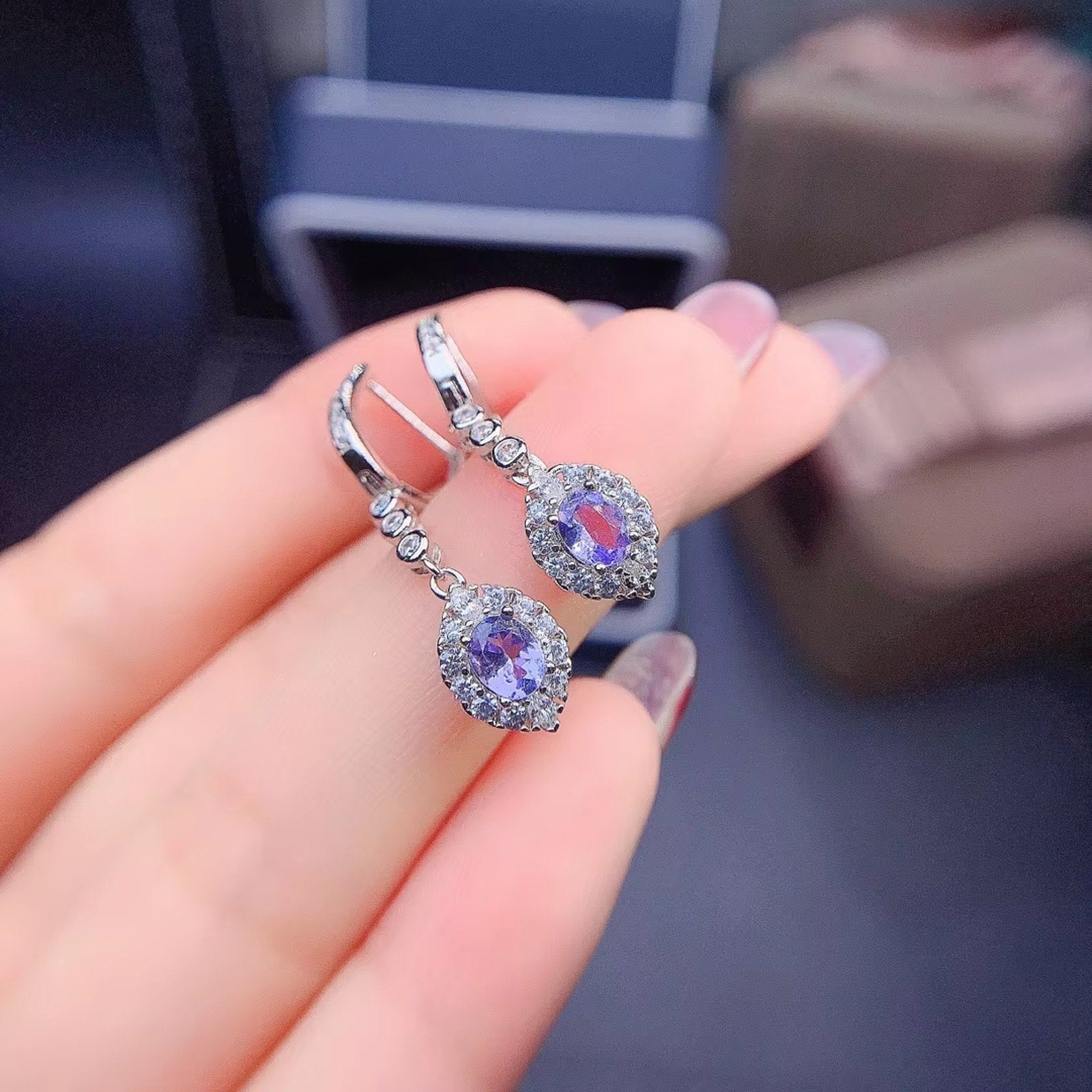 Purple Tanzanite Earrings, Tanzanite Gemstone Earrings Sterling Silver 4x5mm