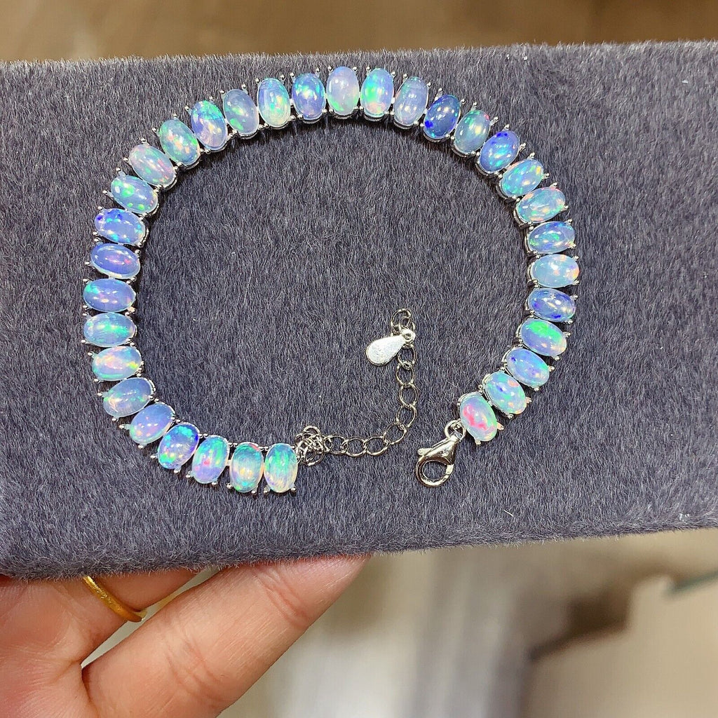 Natural Fire Opal Bracelet, Opal Tennis Bracelet 925 Sterling Silver