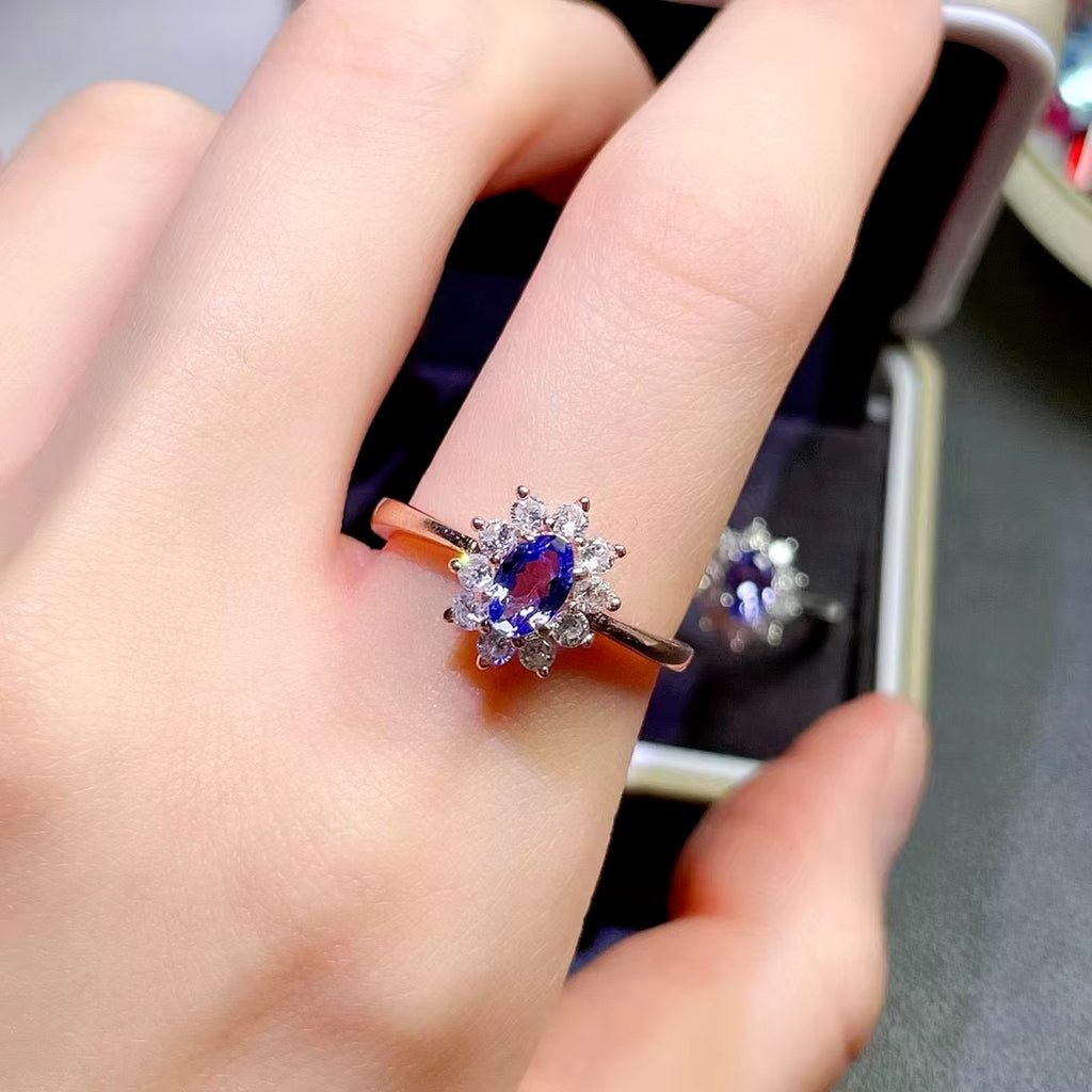 Purple Tanzanite Ring, Natural Tanzanite Rings For Women Sterling Silver 5x7mm
