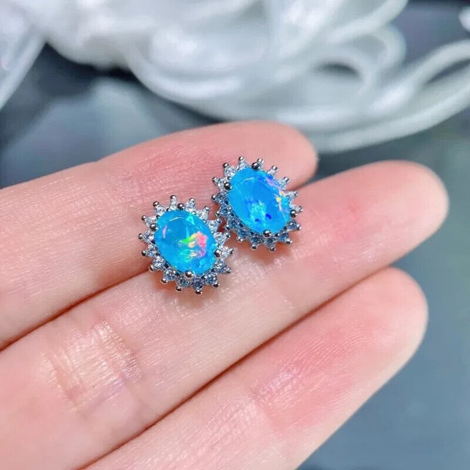 Blue Opal Earrings, Opal Earrings, Natural Opal Earrings, Genuine Opal Earrings, Opal Earrings, Blue Fire Opal Earrings, Sterling Silver Opal Earrings, Blue Opal, Opal Earrings, Opal Stud Earrings, Fire Opal Earrings, Fire Opal Stud Earrings