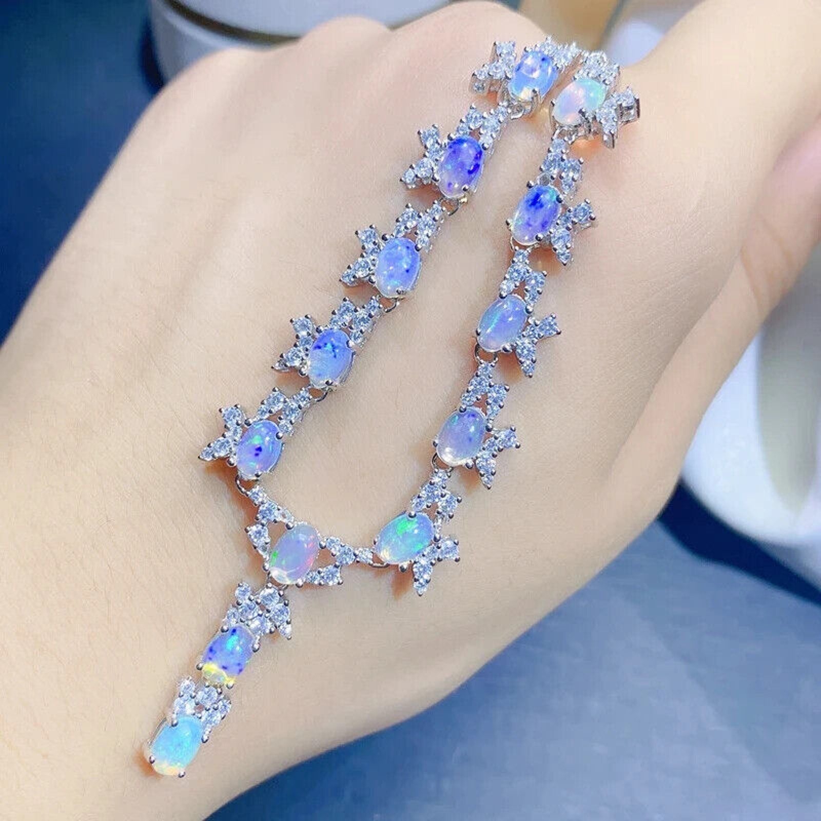 Natural Fire Opal Statement Necklace, Fire Opal Dangle Necklace 5x7mm Sterling