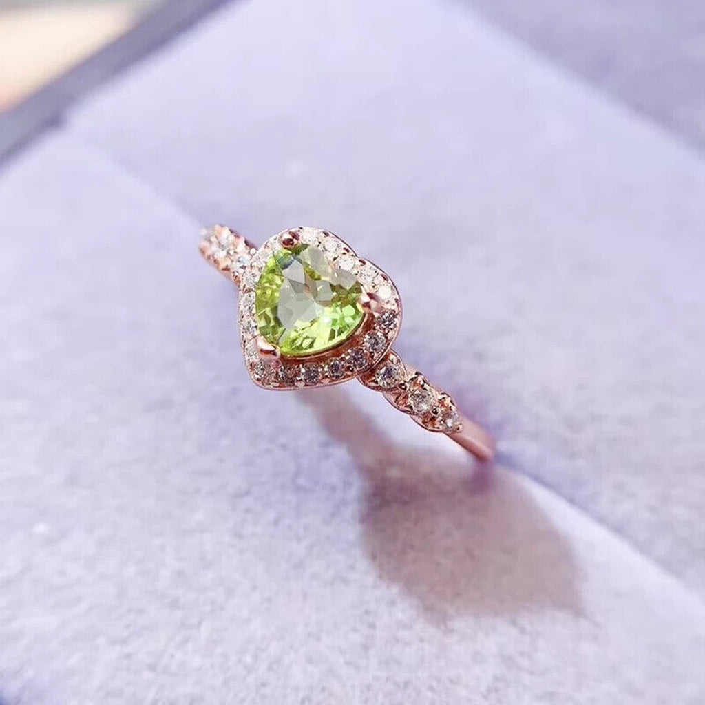 Natural Peridot Gemstone Heart Ring 6mm, August Birthstone Peridot Ring