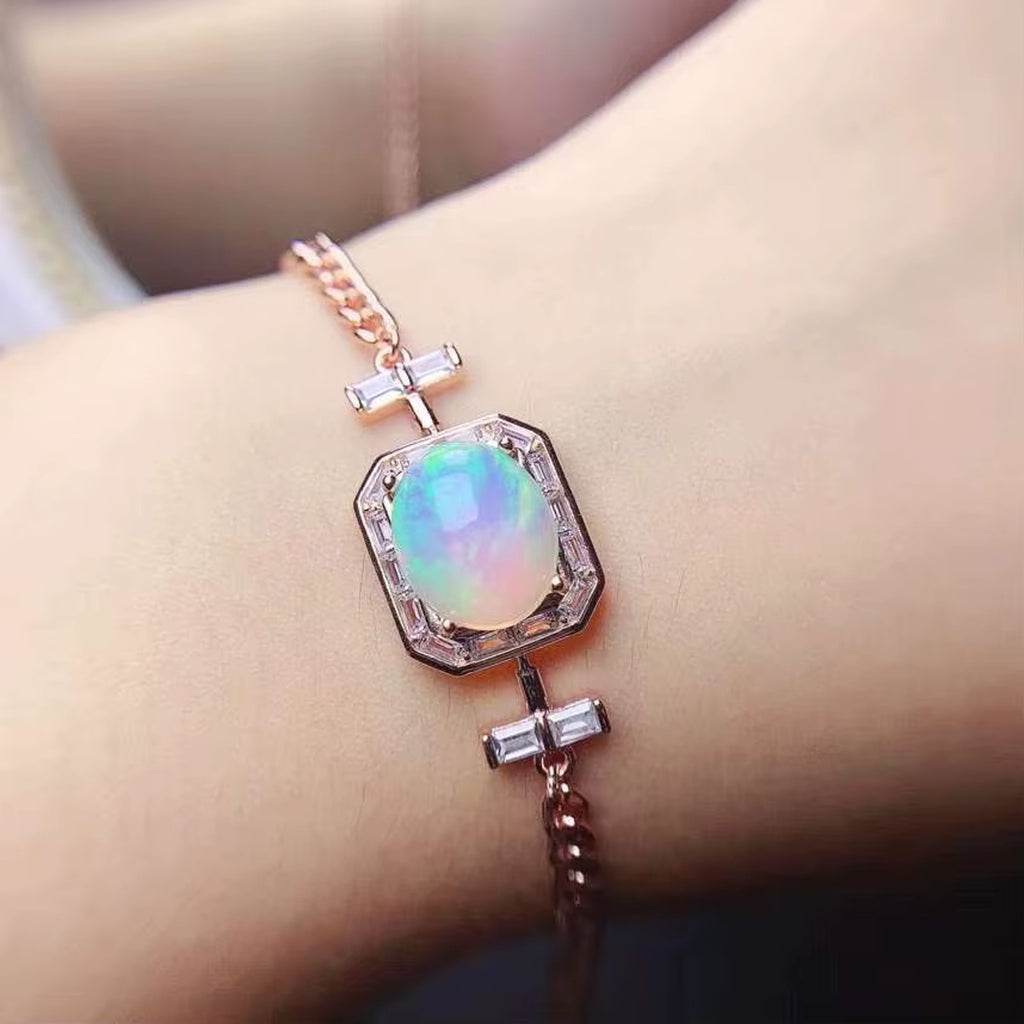 Large Fire Opal Charm Bracelet, Natural Fire Opal Bracelet 925 Sterling Silver