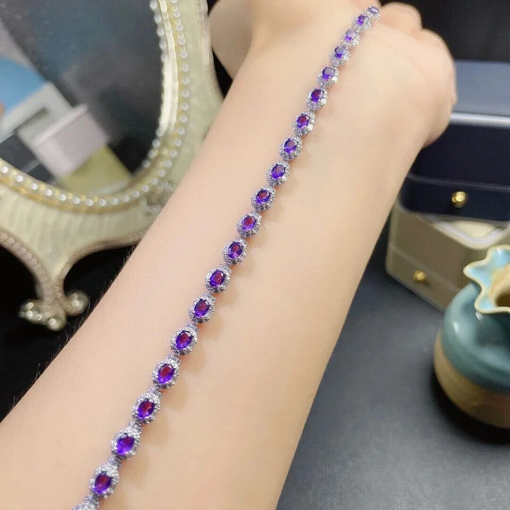 Natural Amethyst Gemstone Tennis Bracelet, Amethyst Bracelets