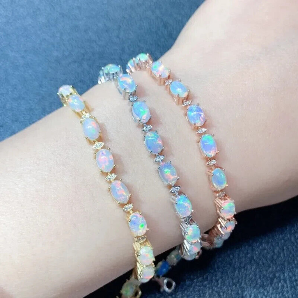 Australian Fire Opal Bracelet 925 Sterling Silver, Fire Opal Tennis Bracelet