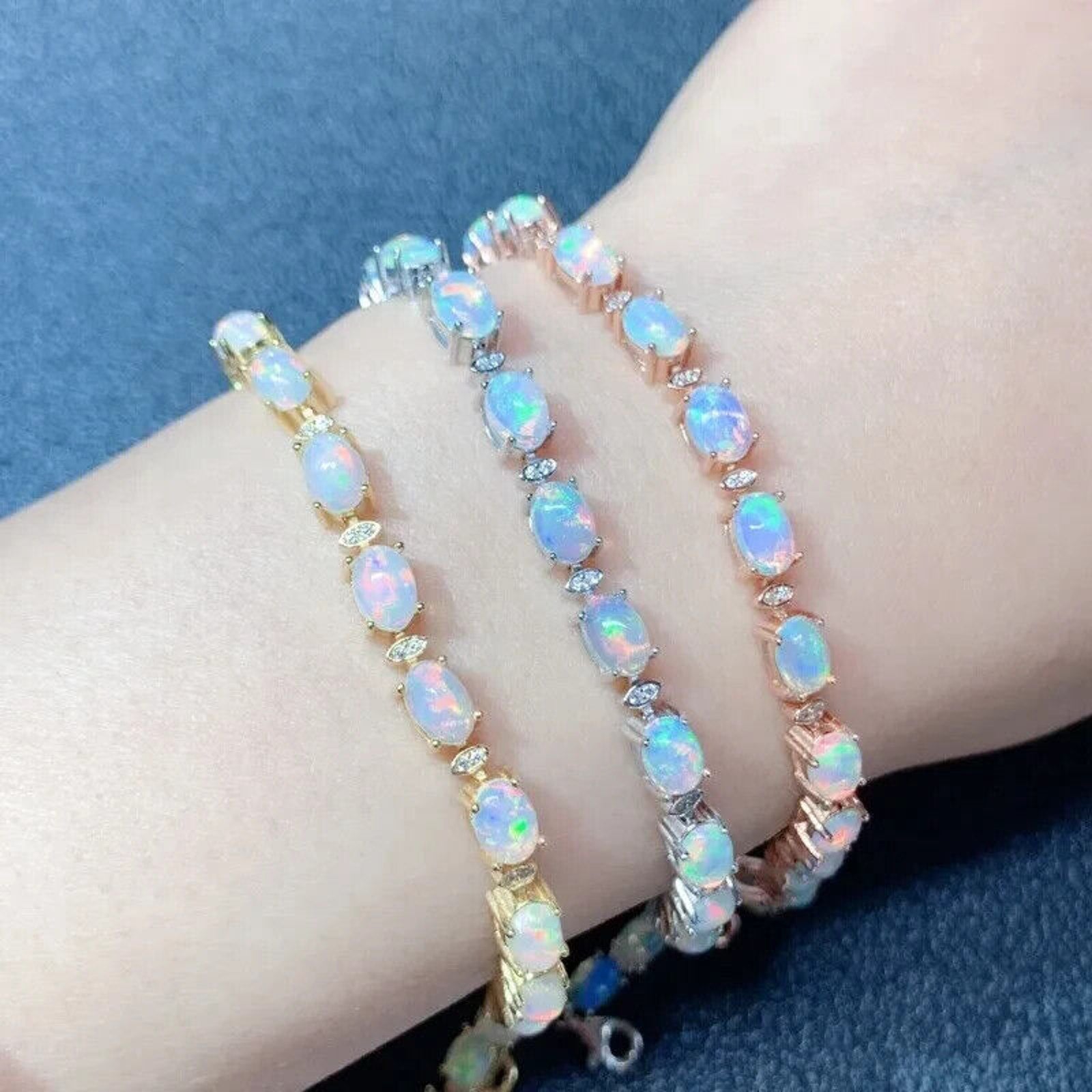 Australian Fire Opal Bracelet 925 Sterling Silver, Fire Opal Tennis Bracelet