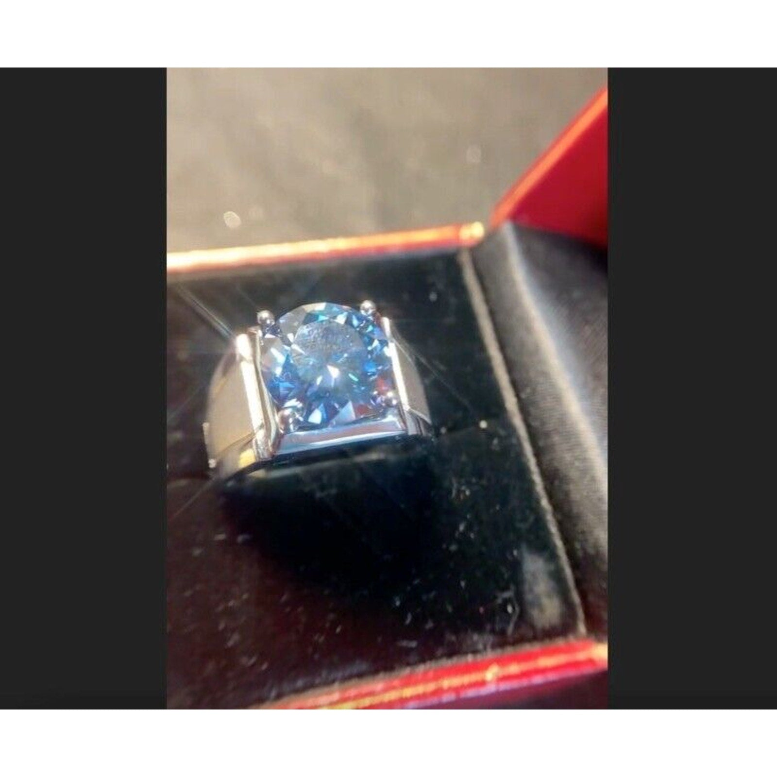 VVS1 5 CT Blue Moissanite Men's Ring, Men's Blue Moissanite Ring 11mm Sterling