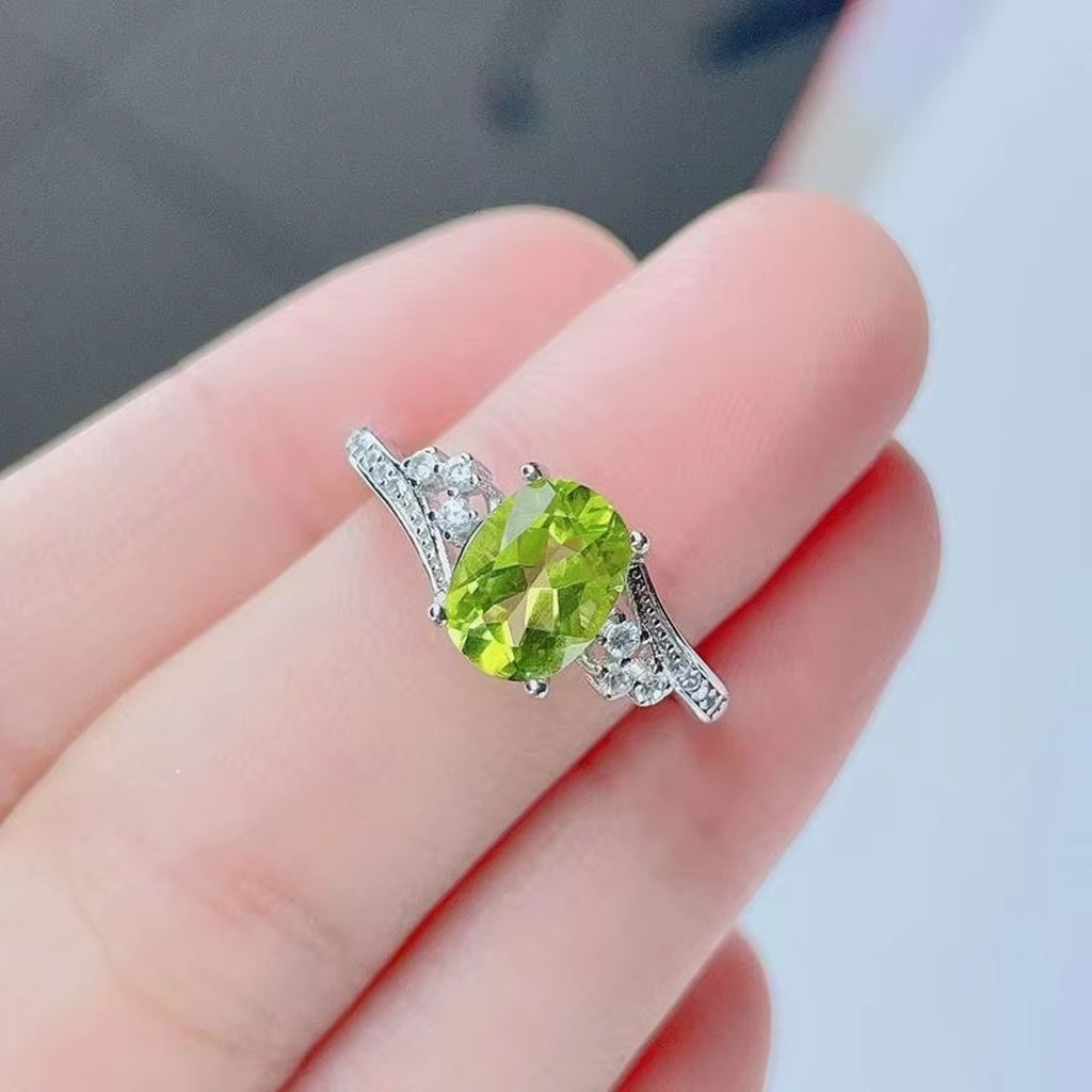 Natural Peridot Ring, August Birthstone Peridot Ring 925 Sterling Silver