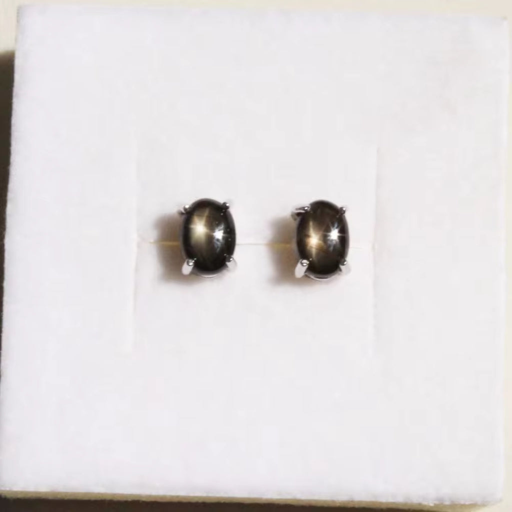 Star Sapphire Stud Earrings – 5x7mm | Natural Sapphire Earrings 925 Silver