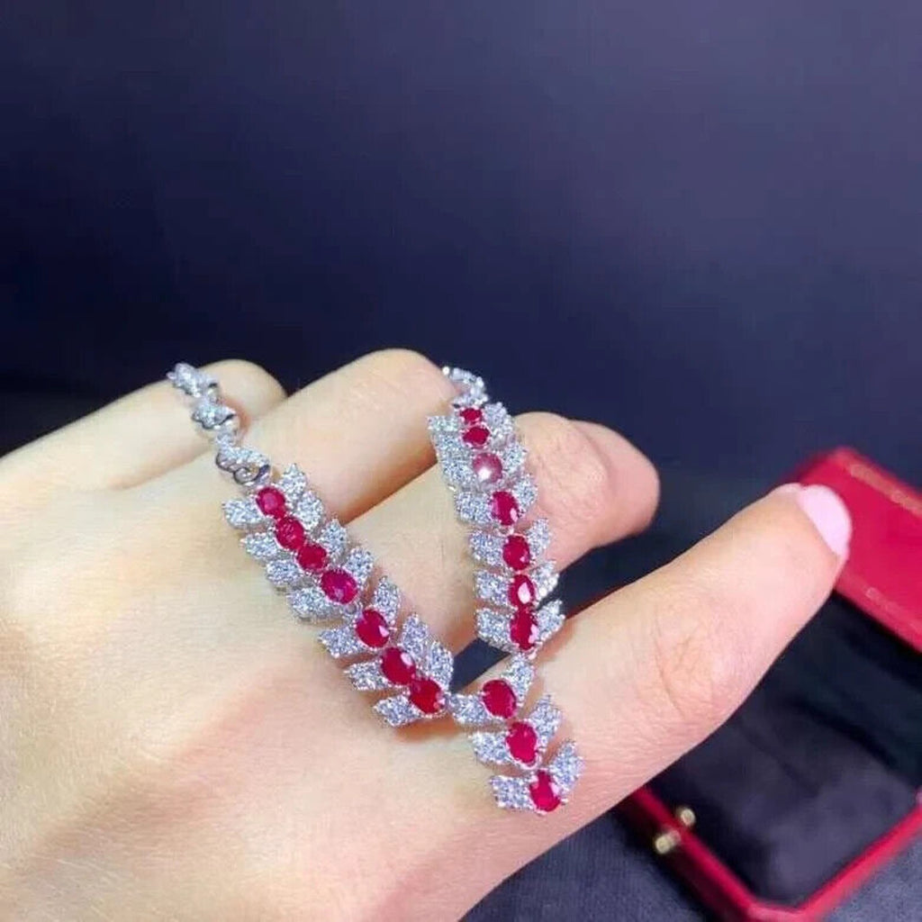 Natural Ruby Statement Necklace, Genuine Burma Ruby Necklace Sterling Silver