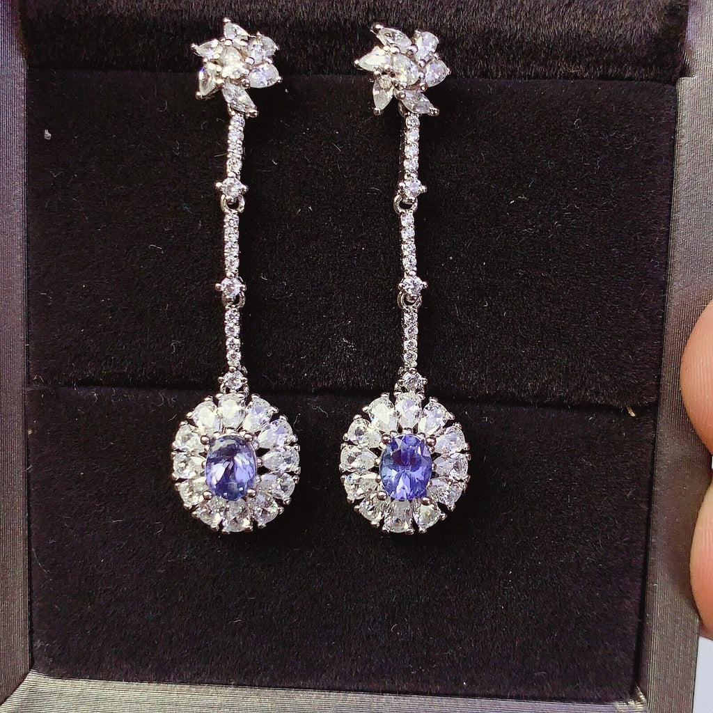 Natural Purple Tanzanite Drop Dangle Earrings VVS Grade 4x5mm