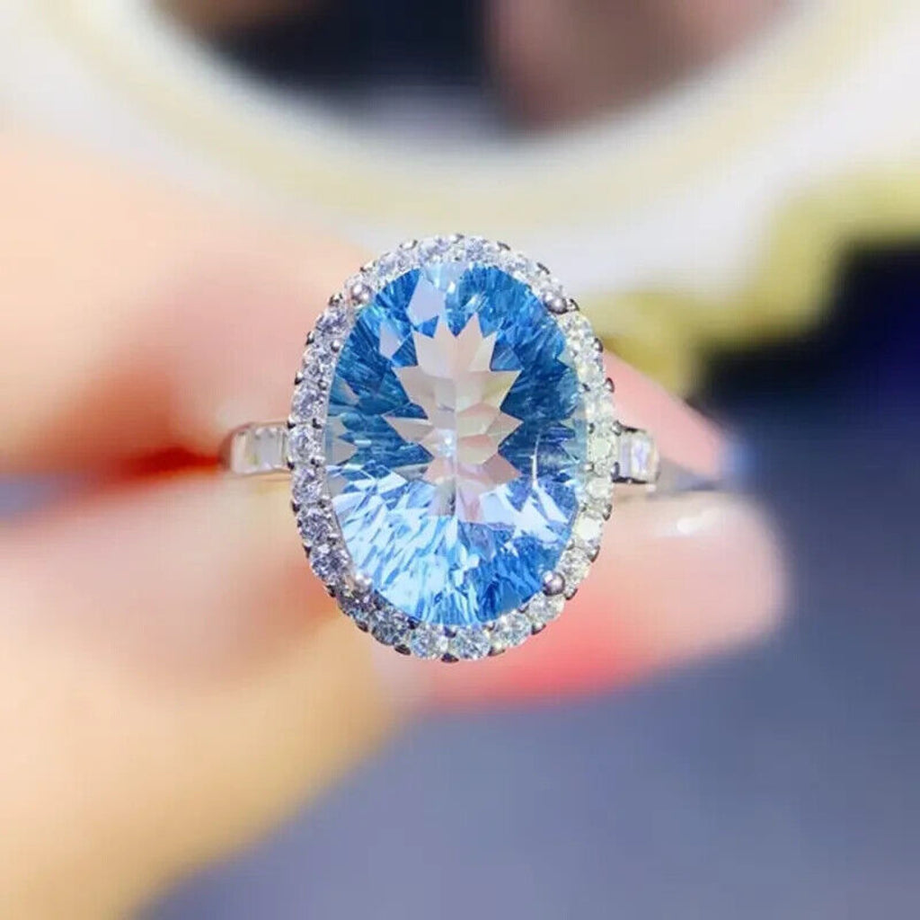 Swiss Blue Topaz Statement Ring, Natural Blue Topaz Gemstone Ring 10x14mm 9CT
