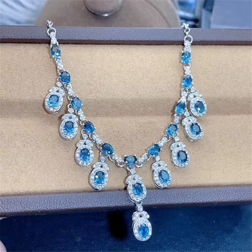 Natural London Blue Topaz Charm Necklace 925 Sterling Silver 3x4mm