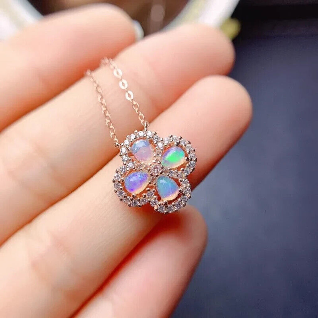 Natural Fire Opal Dainty Pendant Necklace, Genuine Fire Opal Flower Pendant