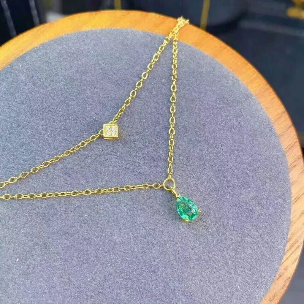 Dainty Emerald Pendant Necklace 4x6mm Gold Plated 925 Sterling Silver