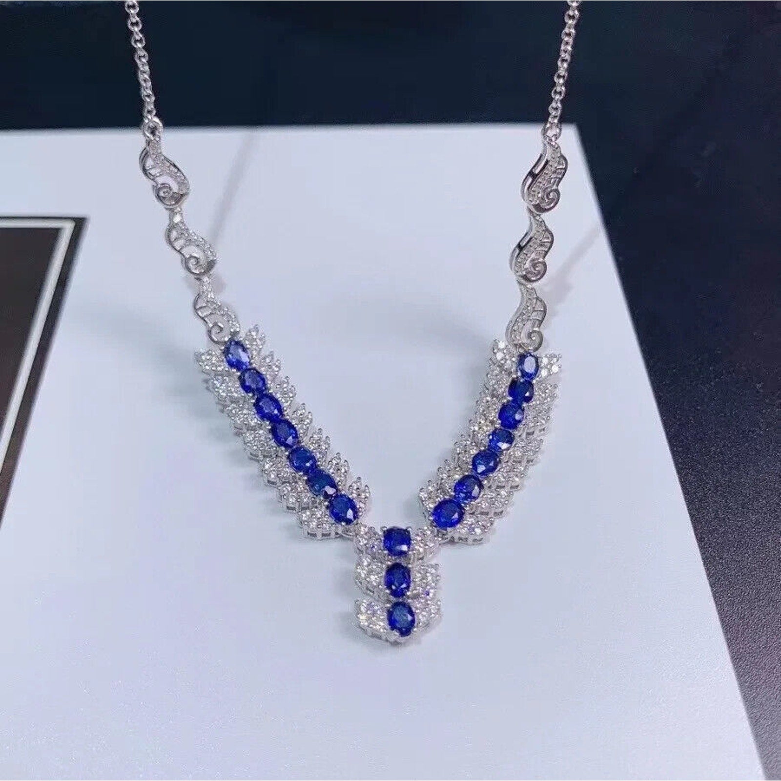 Sri Lanka Sapphire Collar Necklace, Women's Natural Blue Sapphire Necklace