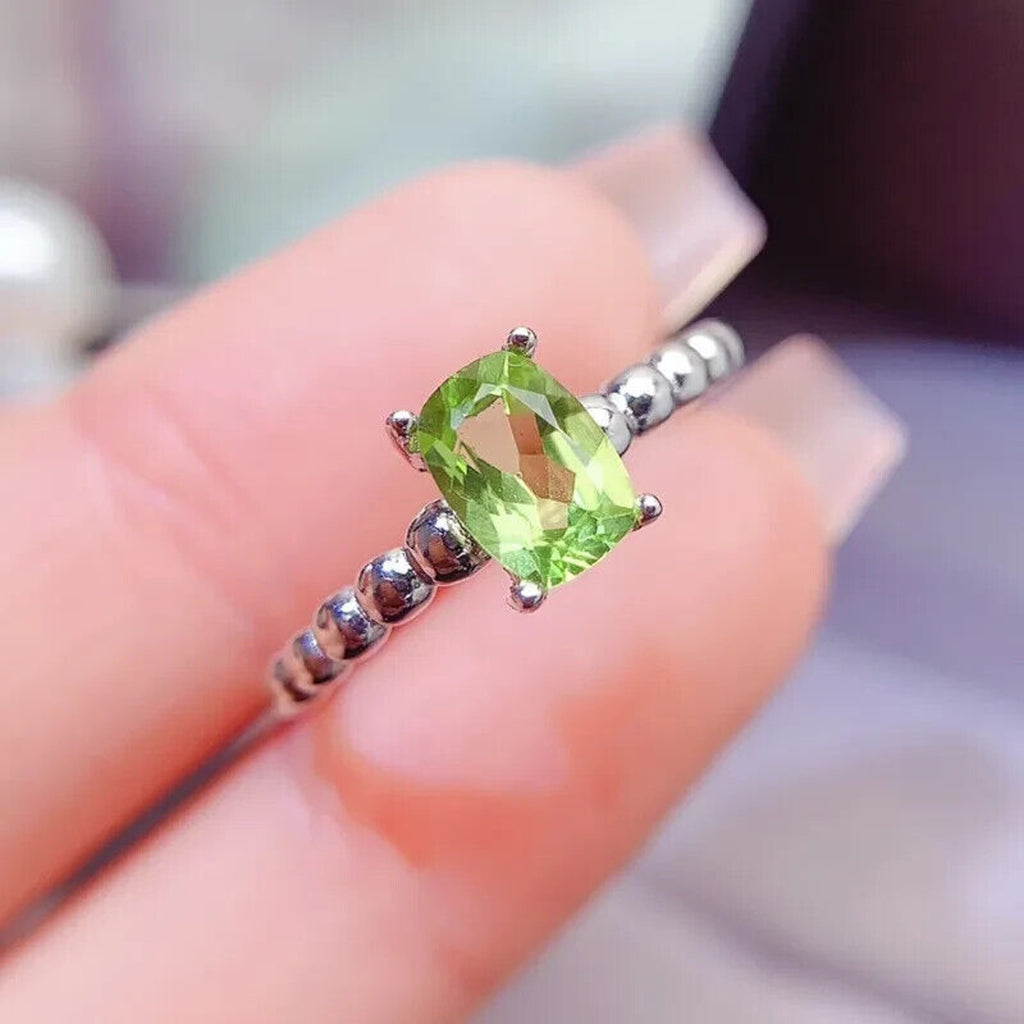 Natural Peridot Gemstone Ring 5x7mm, August Birthstone Peridot Ring