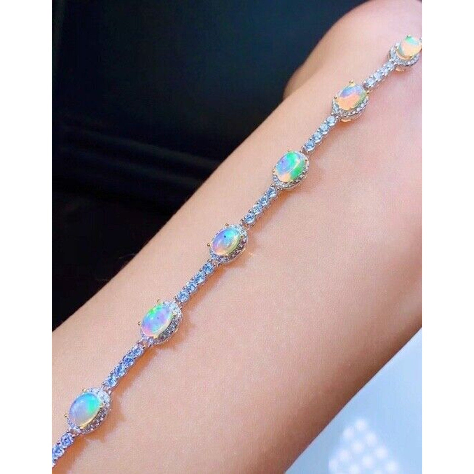 Australian White Opal Tennis Bracelet, White Opal Tennis Bracelet Sterling