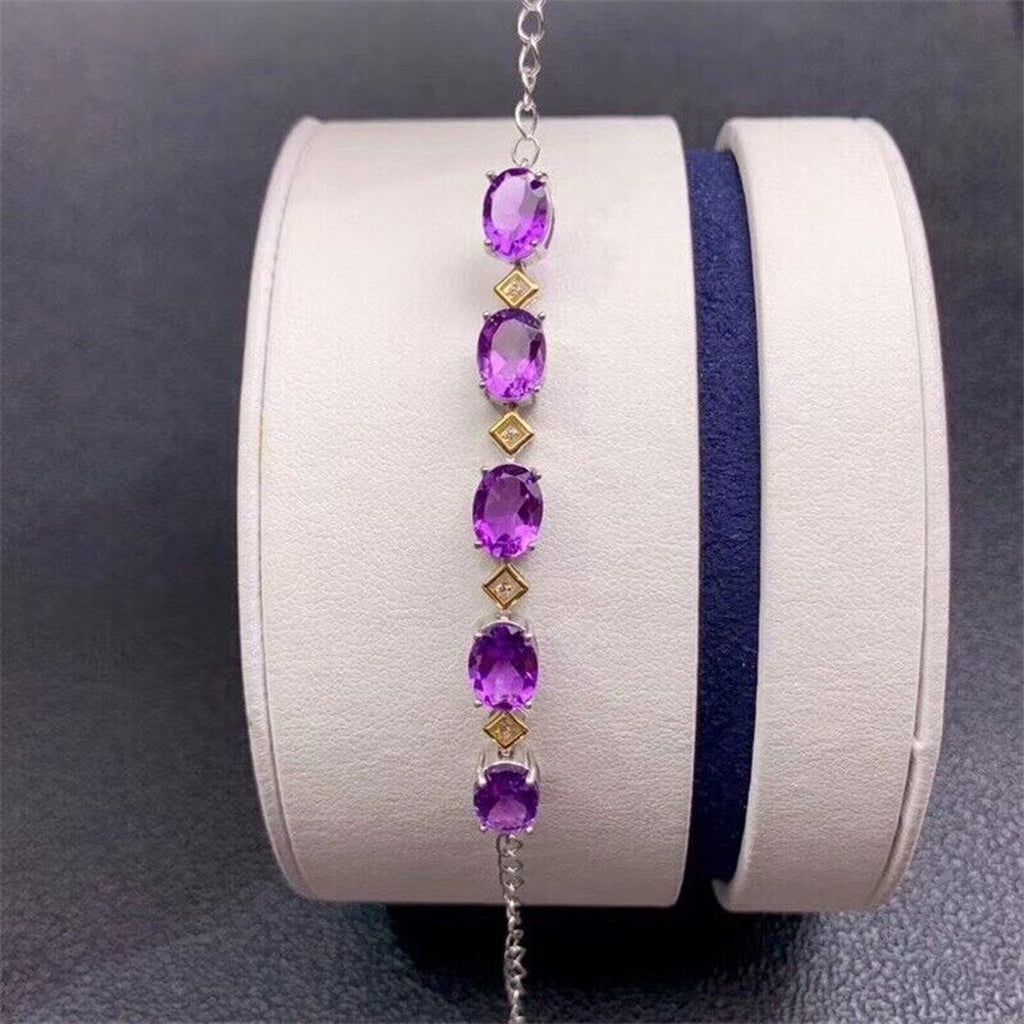 Amethyst Tennis Bracelet, Large 6mm x 8mm Natural Purple Amethyst Bracelet