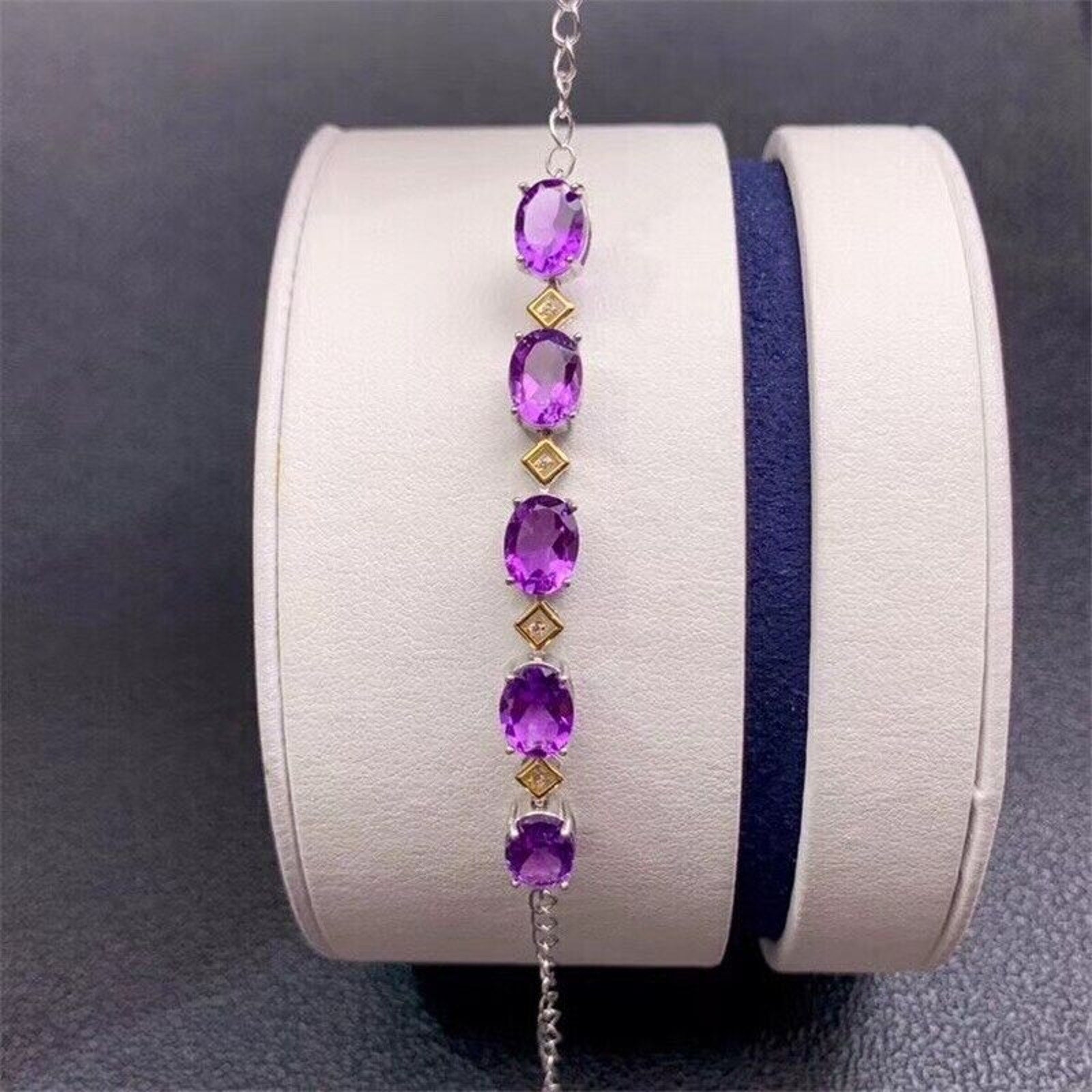 Amethyst Tennis Bracelet, Large 6mm x 8mm Natural Purple Amethyst Bracelet