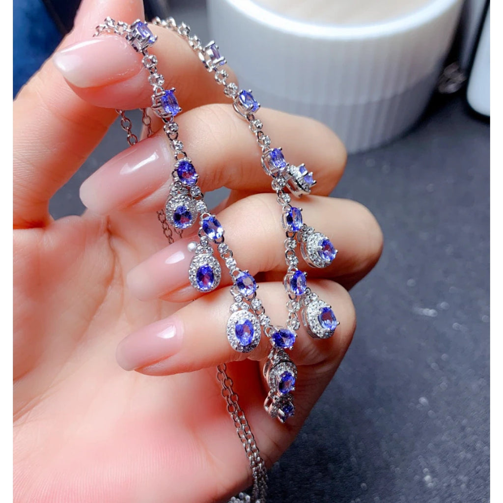 Tanzanite Clavicle Chain Statement Necklace, Purple Tanzanite Charm Necklace