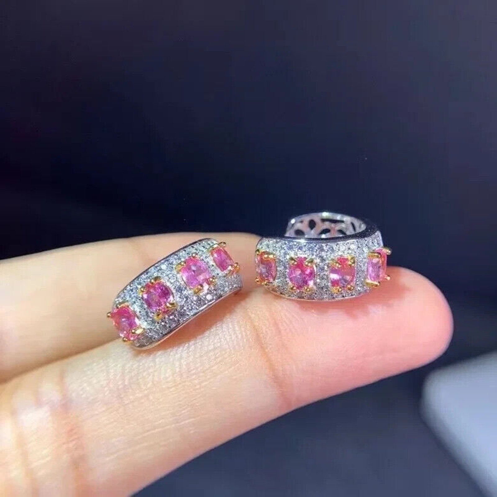 Natural Pink Topaz Sterling Silver Hoop Earrings, Pink Topaz Hoop Earrings