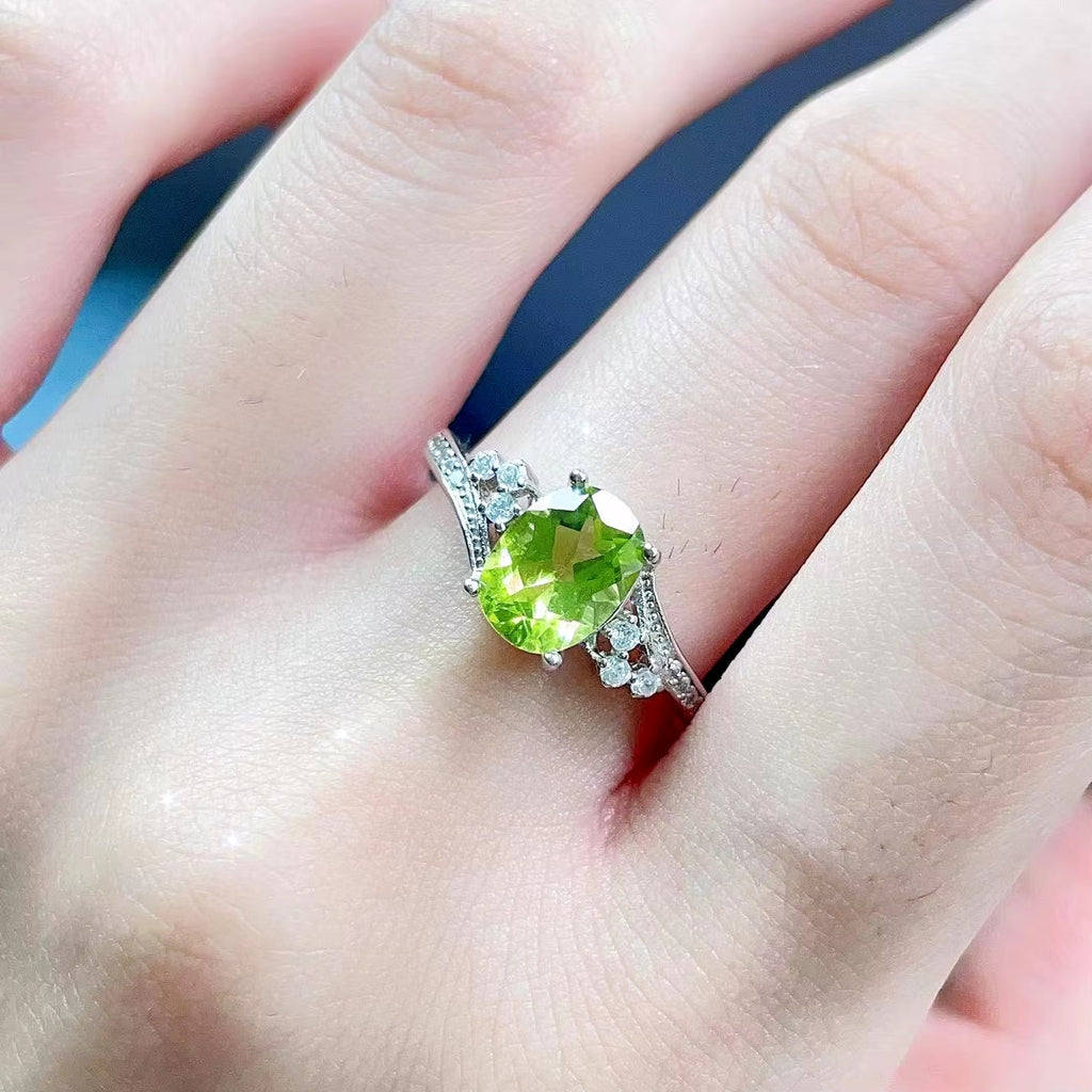 Natural Peridot Ring, August Birthstone Peridot Ring 925 Sterling Silver