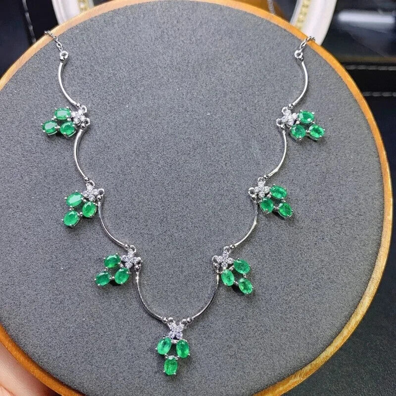 Natural Emerald Scallop Charm Necklace 3x4mm