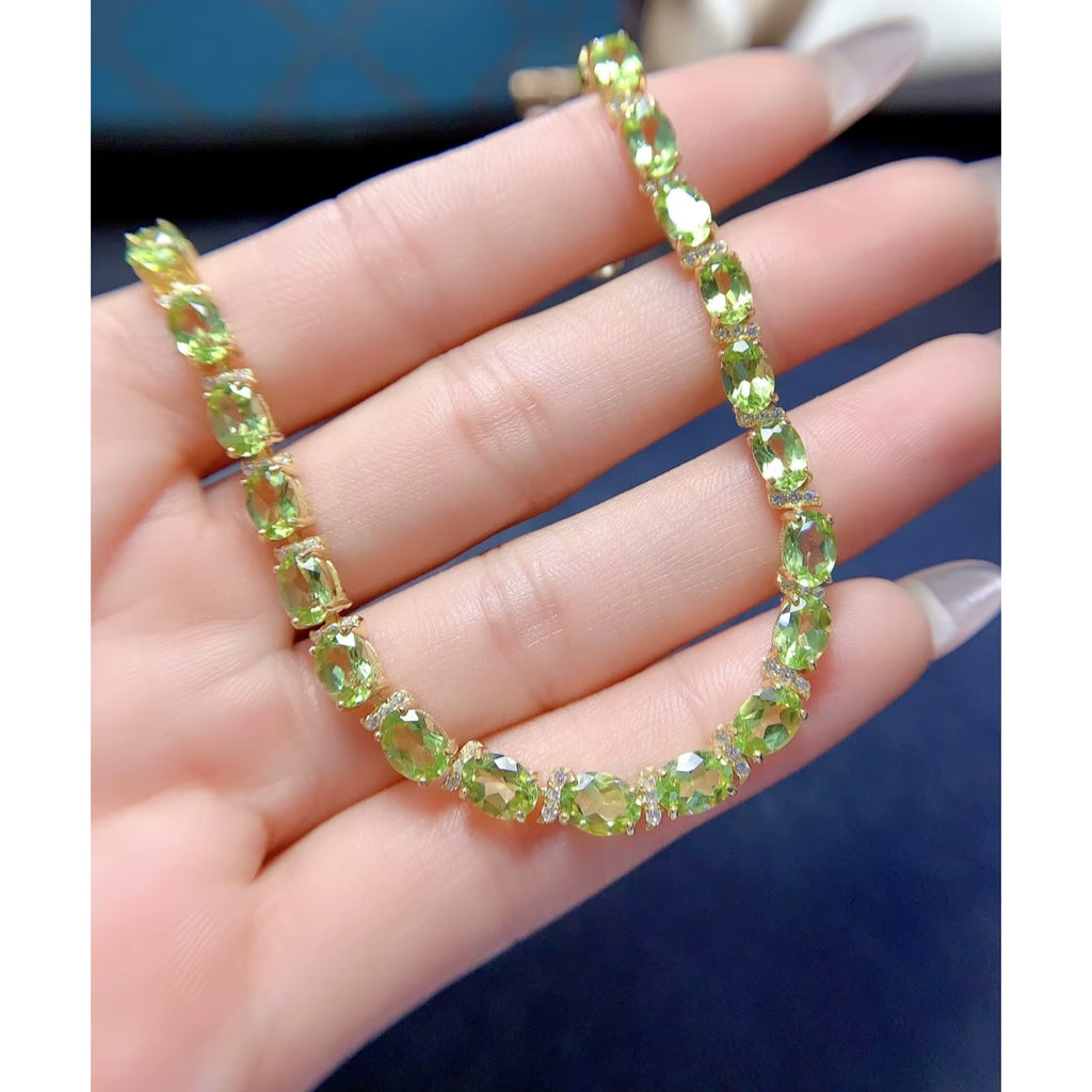 Natural Peridot August Birthstone Tennis Bracelet 925 Sterling Silver
