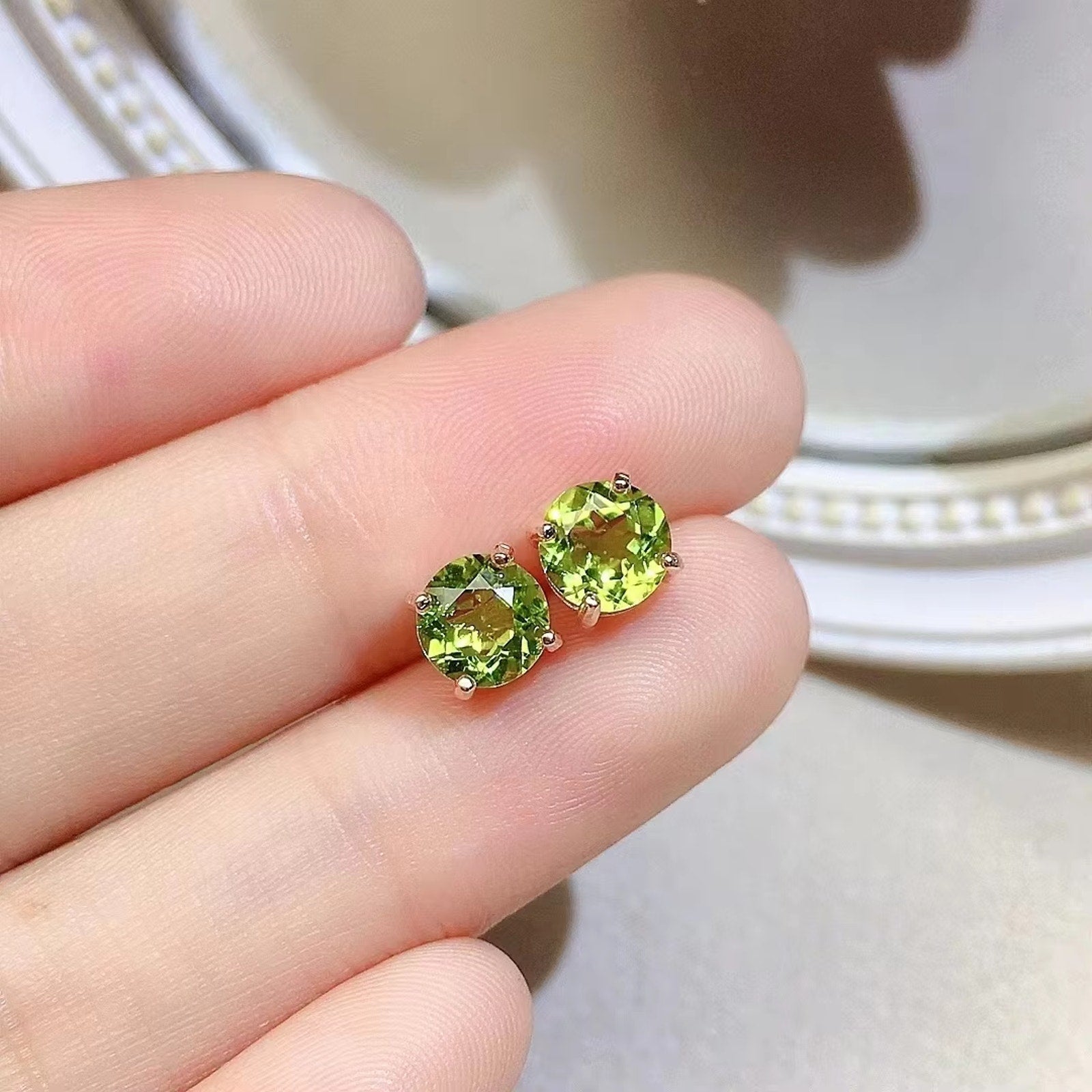 Natural Peridot Earrings, August Birthstone Peridot Stud Earrings 5mm