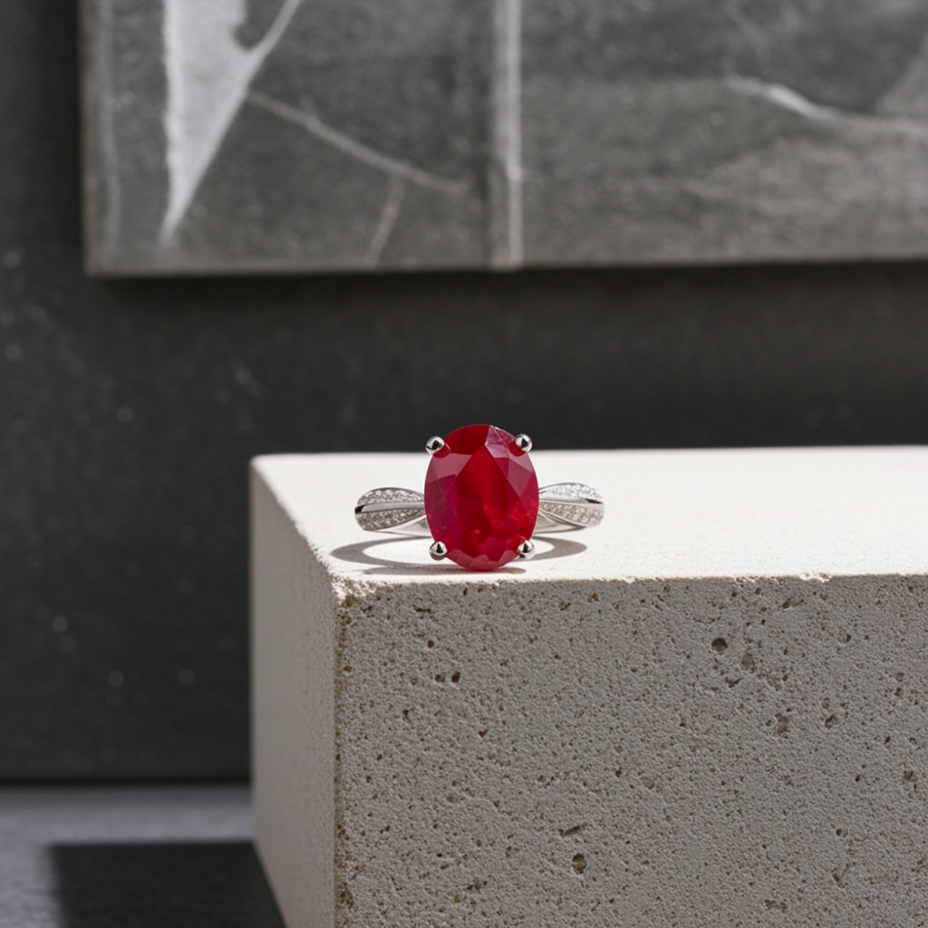 2CT Natural Ruby Ring, Women's Ring Ring Sterling Silver 7x9mm