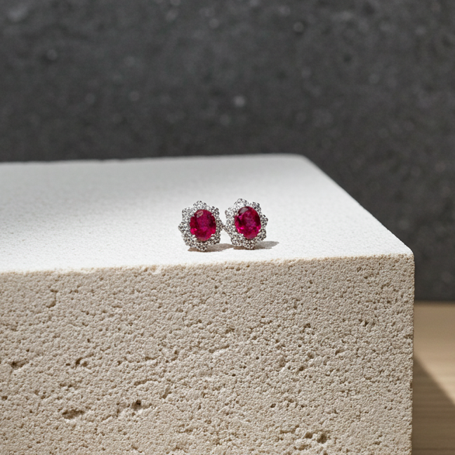 January Birthstone Ruby Stud Earrings 4x5mm