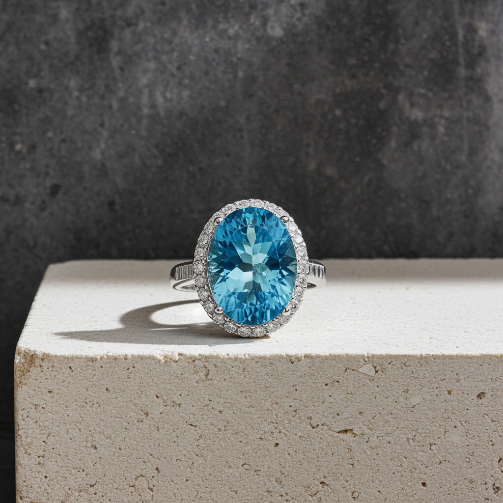 Swiss Blue Topaz Gemstone Ring 10x14mm 9CT