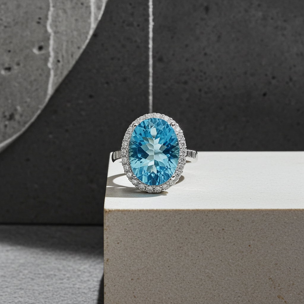 Swiss Blue Topaz Gemstone Ring 10x14mm 9CT