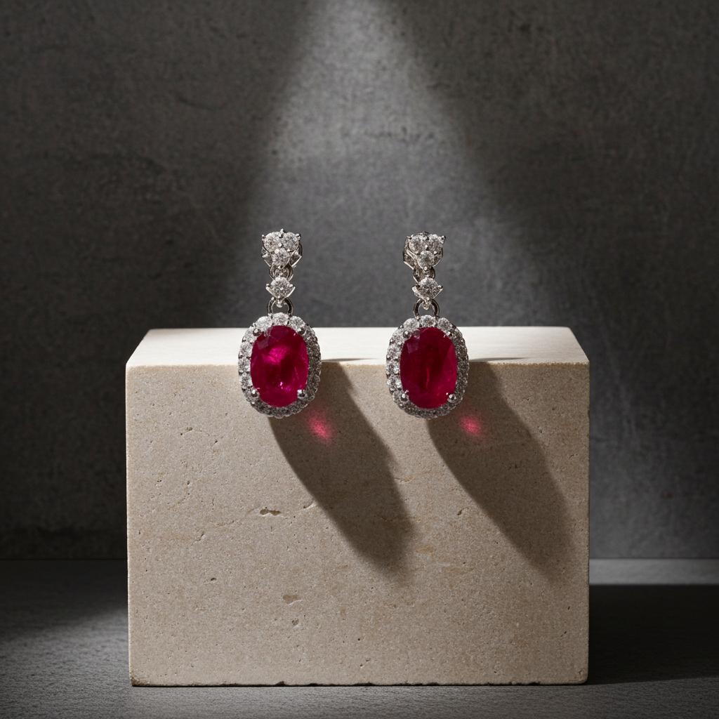 Delicate Ruby Dangle Earrings 925 Sterling Silver 5x7mm