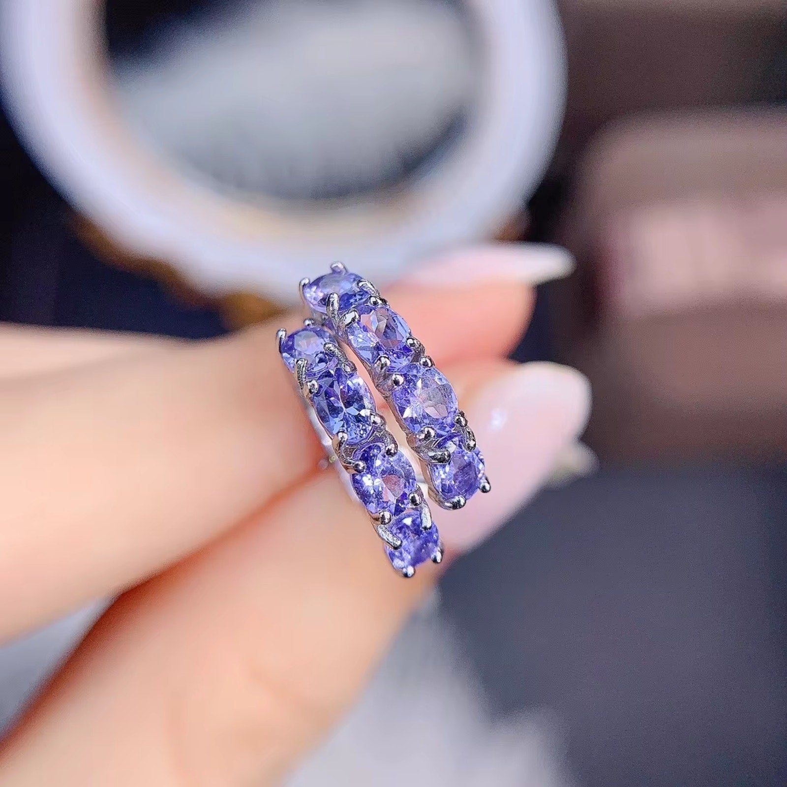 Purple Tanzanite Hoop Earrings, Natural Tanzanite Earrings Sterling Silver