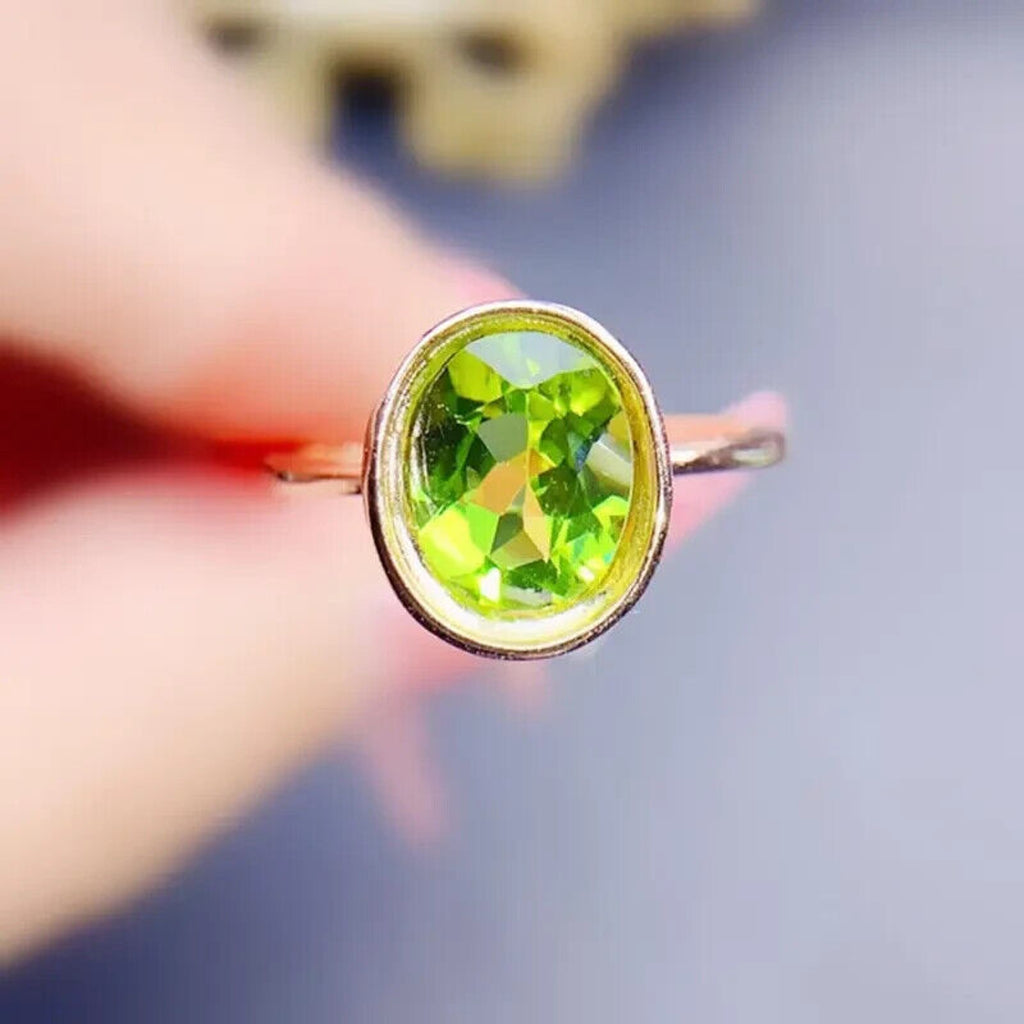 Natural Peridot Gemstone Ring 7x9mm 2CT, August Birthstone Peridot Ring